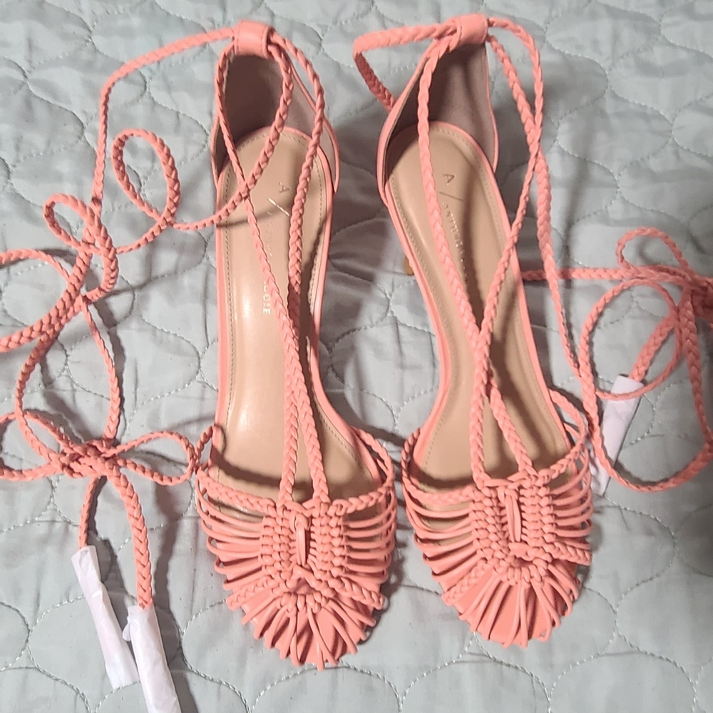 Anthropologie Braided Ankle-Tie Sandals in Coral